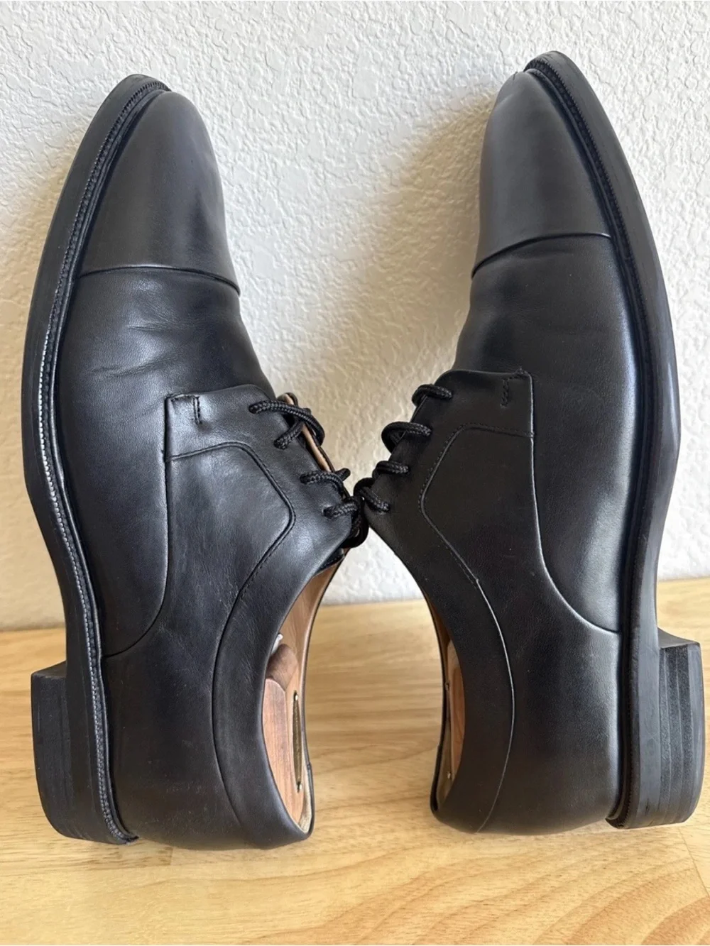 Cole Haan Black Leather Cap-Toe Derby Shoes